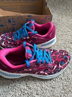 Brooks Women's Adrenaline GTS- Pink and Blue Leopard-Print Running Shoes